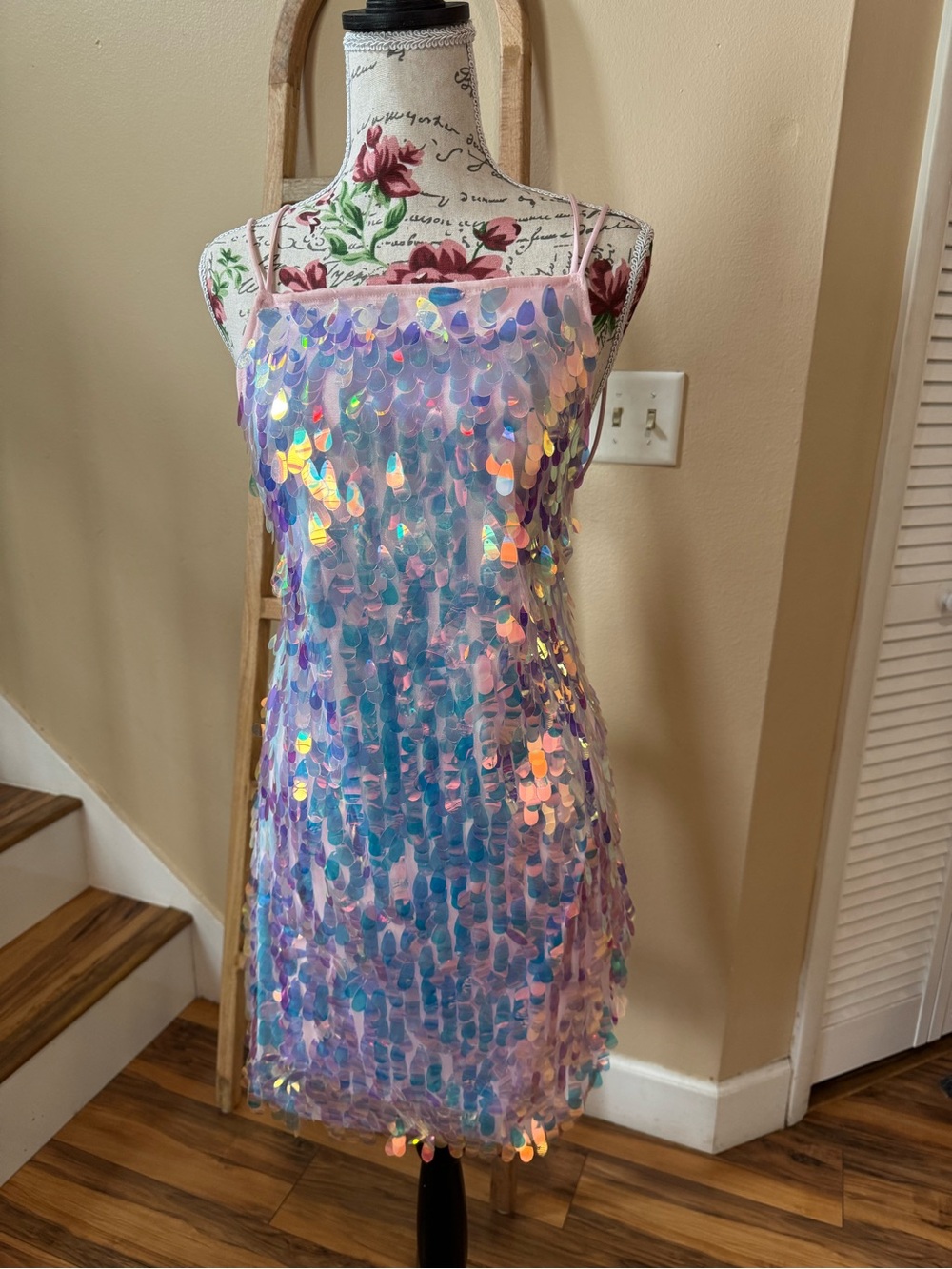 Motel Rocks Iridescent Sequin Mini Dress in Pink and Blue